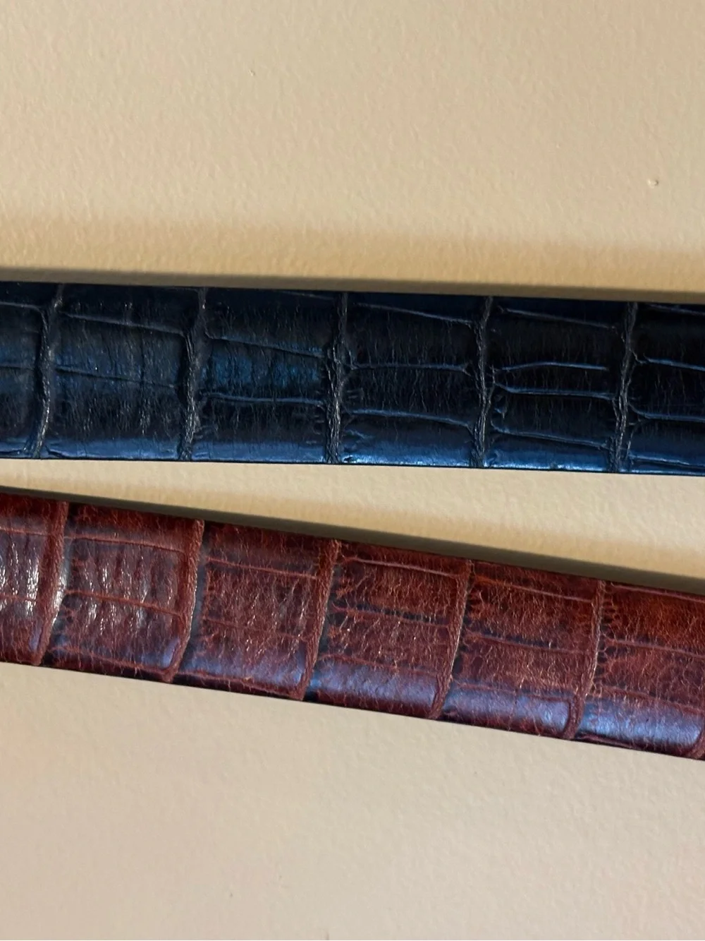 Canali Pair Black Brown Alligator Style Italian Leather Belts Size 34-36 Bundle